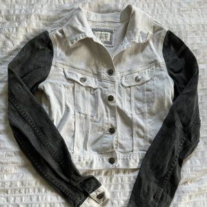 Black and white cropped denim jacket
